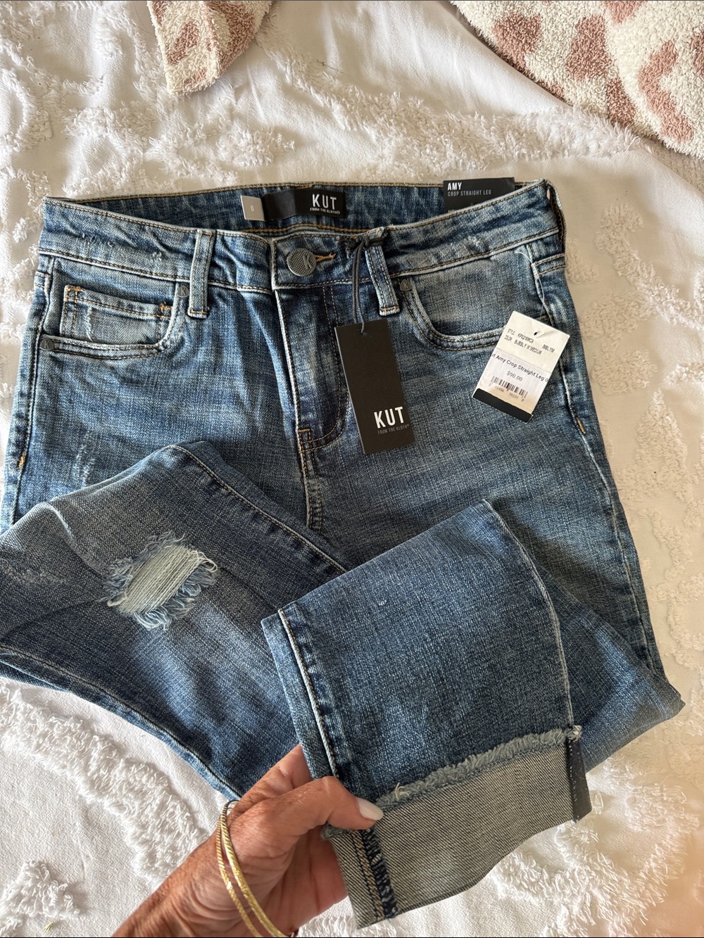 Kut from the Kloth Blue Distressed Cuffed Ankle Jeans